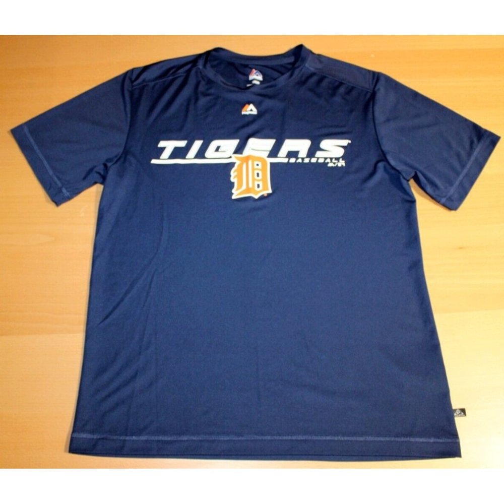MLB Baseball Detroit Tigers Short Sleeve SS Shirt Top Mens Medium Majestic Blue